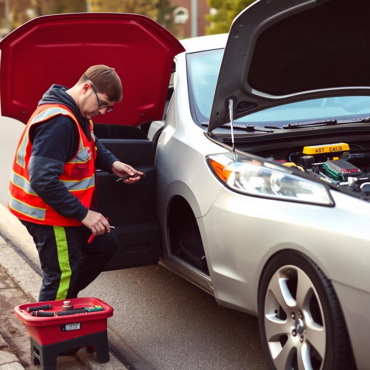 N'brothers technician performing on-site roadside service